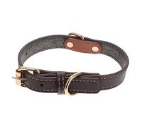 FUTUREORYY Adjustable Leather Dog Collar with Decorative Rivets and Bell D Ring Pet Necklace for Large Dogs Coffee Color S Comfortable All Day Wear