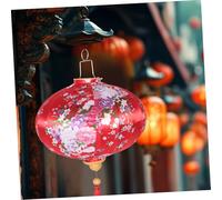 FUTUREORYY Ancient Style Outdoor Hanging Lantern with Floral Cloth Design Sturdy Frame Soft Warm Light for Garden Parties Street Decorations and Festive Celebrations Easy Installation Red