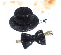 FUTUREORYY Black Sequin Dog Hat and Tie Set for Pets Fabric Pet Costume Accessories for Christmas Halloween Birthday Parties Easy to Wear Stylish Cosplay for Cats and Dogs