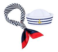 FUTUREORYY Blue White Striped Captain Hat and Scarf Set for Men Women Comfortable Sailor Cap with Matching Scarf for Nautical Parties Halloween Costume Accessories