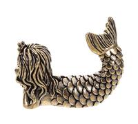 FUTUREORYY Brass Mermaid Figurine Small Ocean Animal Decoration Feng Shui Statue Copper Mermaid Ornament for Home Living Room Desk Table Accent