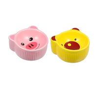 FUTUREORYY Ceramic Hamster Bowl 2pcs Set Anti-spill Pet Feeder Cute Cartoon Hedgehog and Chinchilla Food Dish Small Animal Feeding Supplies Random Style