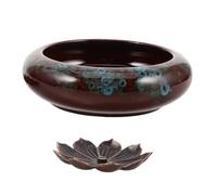 FUTUREORYY Ceramic Lotus Incense Burner with Copper Base Feng Shui Porcelain Censer and Ash Tray for Cones and Sticks Elegant Aromatherapy Decor for Meditation Zen Gardens and Tea Ceremonies