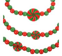 FUTUREORYY Christmas Wood Bead Garland 2m Rustic Candy Cane Hanging Decoration for Home and Door Xmas Wooden Beads Pendant Festive Holiday Ornament