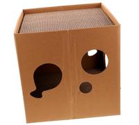 FUTUREORYY Double-sided Cardboard Cat Scratcher House Semi-closed Square Cat Scratch Pad 30x30x30cm Indoor Box and Bed for Kitten Play and Rest