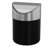 FUTUREORYY Flip Lid Mini Trash Can, Stainless Steel Desktop Bin Black 13x16cm Space-Saving Garbage Container for Home and Classroom