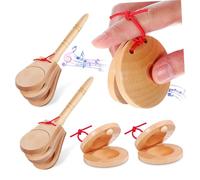 FUTUREORYY Instrument Patterns Scenarios Events and Musical for Instructional Sound Per percussion Wood Wooden Handheld Castanets 4pcs Set Beige with Rustic Pleasant
