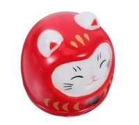 FUTUREORYY Japanese Style Ceramic Tumbler Cat Doll Red Fortune Cat Decor Lucky Ornament for Home Office Desktop Decoration with Auspicious Meaning