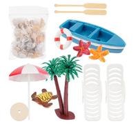 FUTUREORYY Miniature Dollhouse Beach Accessories 10pcs Set, Micro Summer Scene Decor Shells, Cake, and Beach Umbrella, Pretend Play for Mini House and Micro Landscape