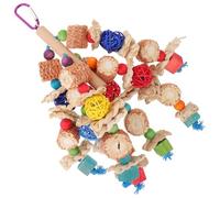 FUTUREORYY Multicolored Parrot Chewing with Natural Wooden Blocks and Rattan Ball Hanging Cage for Parakeets and Birds Boredom Breaker and Accessory