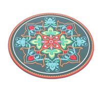 FUTUREORYY Musical Meditation Sound Bowl Mat Large PVC Cushion with Flower Print Slip Rounded Pad for Crystal Singing Bowls Comfortable Smooth Surface for Buddhist Spiritual Use
