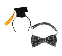 FUTUREORYY Pet Graduation Cap and Bow Tie for Dogs and Cats Small Puppy Hat with Stylish Black Plaid Bow Tie for Graduation Parties and Photo Shoots Festive Pet Dress Up Costume Accessory