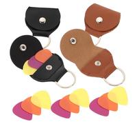 FUTUREORYY PU Leather Guitar Pick Holder Bag with Keychain Portable Plectrum Storage Case for Acoustic and Electric Guitarists Includes PU Pick Holders Black Brown Lightweight Random Color