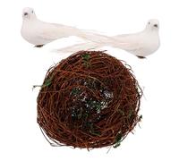 FUTUREORYY Rattan Bird Nest with Artificial White Doves Handmade Woven Decor for Garden Trees Photography Prop Indoor Outdoor Lightweight Ornament for Home
