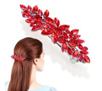 FUTUREORYY Red Hair Accessories Crystal Hairgrip with Rhinestones Flower Hair Clips for Bride Comfortable Wear for Wedding Party and Bridal Celebrations