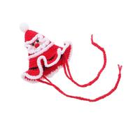 FUTUREORYY Red Knitted Dog Santa Hat with Pompom Topper and Chin Strap Soft Winter Crochet Headwear for Dogs and Cats Festive Christmas Photo Prop and Costume Accessory
