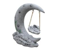 FUTUREORYY Resin Cat Memorial Stone Moon Shape Pet Memorial Gravestone Outdoor Garden Tribute Statue for Cat Lovers