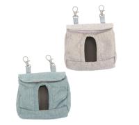 FUTUREORYY Small Pet Rabbit Cage Hanging Feeder Bag with Hay Pouch, Lightweight Foldable Slow Feeder in Grey and Blue, 2Pcs for Indoor Guinea Pig and Chinchilla Use