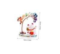 FUTUREORYY Solar Fortune Cat Statue with Seven Color Crystal Tree Decorative Crystal Tree Ornament for Living Room and Office Feng Shui Wealth Adornment for Home and Desk