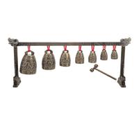 FUTUREORYY Vintage Chinese Bells Instrument Chime Antique-style Zinc Alloy Percussion Instrument with Seven Round Bells for Asian Music Home Decor and Focus Enhancement