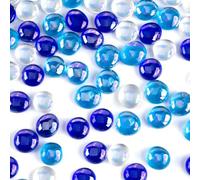 FUTUREPLUSX 1LB Iridescent Flat Glass Marbles, Blue Mixed Glass Beads Vase Fillers Decorative Gem Pebbles Sparkling Floral Fish Tank Rocks for Vases Table Scatter Aquarium Decor DIY Craft
