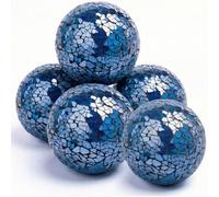 FUTUREPLUSX 5PCS Decorative Glass Orbs, 3.14inch Mosaic Sphere Balls Centerpiece Balls for Bowls Vases Dining Table Home Decor Wedding Party Dark Blue, HF0330