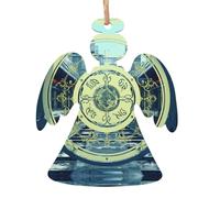 Futurist Stargate Wooden Christmas Ornaments Set - Handcrafted Snowflake & Tree Shapes with Dual-Sided Prints, 30cm Jute Rope for Rustic Tree Decorations Angel Shape 6 PCS