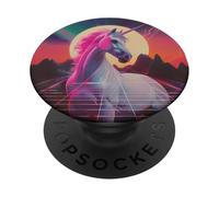 Futuristic 80s Art Unicorn Digital Art Horse PopSockets Adhesive PopGrip