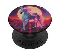 Futuristic 80s Art Unicorn Digital Art Horse PopSockets Adhesive PopGrip