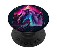 Futuristic 80s Art Unicorn Digital Art Horse PopSockets Adhesive PopGrip