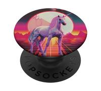 Futuristic 80s Art Unicorn Digital Art Horse PopSockets Adhesive PopGrip