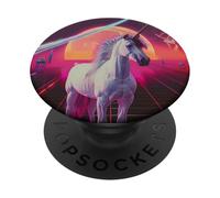 Futuristic 80s Art Unicorn Digital Art Horse PopSockets Adhesive PopGrip