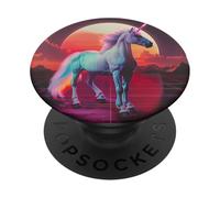 Futuristic 80s Art Unicorn Digital Art Horse PopSockets Adhesive PopGrip
