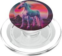Futuristic 80s Art Unicorn Digital Art Horse PopSockets PopGrip for MagSafe