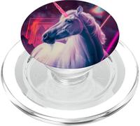 Futuristic 80s Art Unicorn Digital Art Horse PopSockets PopGrip for MagSafe