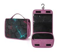 Futuristic Alloy Glowing Energy Veins Cracked Travel Toiletry Bag for Women,Hanging Makeup Organizer with Hook for Shampoo