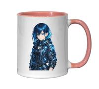 Futuristic Blue-haired Female Warrior Ceramic Tea Coffee Mug Pink