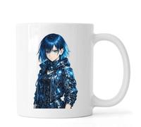 Futuristic Blue-haired Female Warrior Ceramic Tea Coffee Mug White