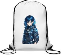 Futuristic Blue-haired Female Warrior Gym Sack Casual Drawstring Bag White