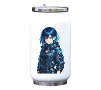 Futuristic Blue-haired Female Warrior Vacuum Insulated Thermal Beverage Can Bottle White