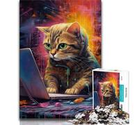Futuristic Cat 1000 Piece Jigsaw Puzzles for Teenagers,Family Game Stress Reliever Difficult Challenge Artists Collection,Fine Art (50x75cm)