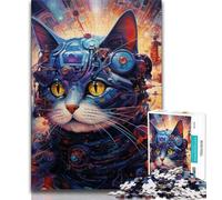 Futuristic Cat 1000 Piece Jigsaw Puzzles for Teenagers,Help The Brain Exercise Addictive Toys to Cultivate Patience Unique Challenge Game (38x26cm)