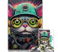 Futuristic Cat Jigsaw Puzzles for Adults Teenagers Jigsaws Puzzle,Help The Brain Exercise Addictive Toys to Cultivate Patience Parent-child Interaction (38x26cm)