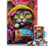 Futuristic Cat JigsawPuzzle 1000 Pieces for Adults,Challenging To Complete But Fun And Humorous with Matching Poster And Trivia Sheet 75x50cm