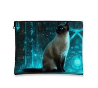 Futuristic Cat Makeup Organizer, Neon Sci-Fi Cosmetic Travel Bag for Women, Portable Small Canvas Zipper Pouch, Tech-inspired Gift Toiletry Bag for Festivals, neon, 7x9 Inch, Cat