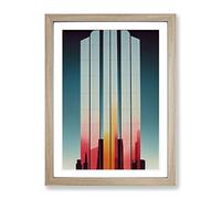 Futuristic City Architecture No.2 Skyscraper Framed Print | A3 Oak Framed Wall Art | Ready to Hang | Modern Cityscape Picture | Living Room Bedroom Lounge Office