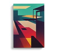 Futuristic City Architecture No.3 Blue, Teal, Peach Canvas Print | Gallery Wrapped 30mm Frame Wall Art | 30x20 inches | Ready to Hang | Contemporary Cityscape Picture | Living Room Lounge Office