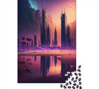 Futuristic_City_Building Wooden Jigsaw Puzzles 1000 Pieces Jigsaw Creative Rectangular Large Family Puzzle Game Artwork for Adults Teens 1000pcs (75x50cm)