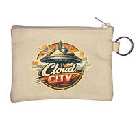 Futuristic City Floating Among Clouds Key Chain Coin Purse Beige