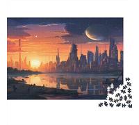 Futuristic Cityscape Sturdy Cardboard 1000 Piece Puzzle Bundle, Sci-fi Urban Skyline, Ideal Christmas 38x26cm/1000pcs
